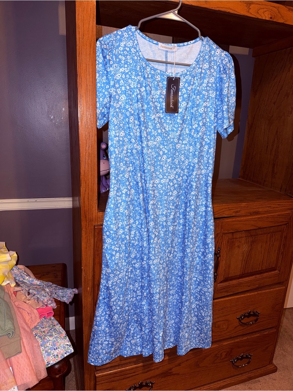 Fantaslook| blue Floral Midi Dress, size M